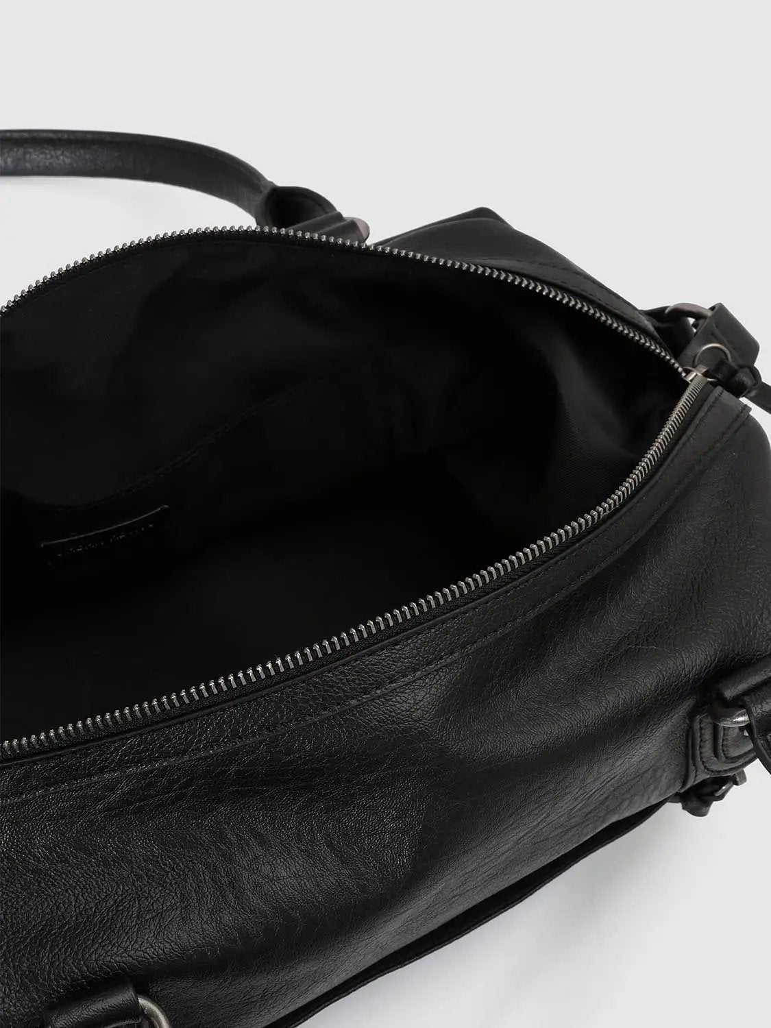 Textured Zipped Shoulder Bag With Long Strap