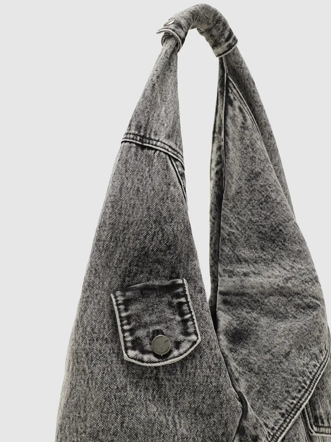 Washed Grey Denim Patchwork Shoulder Bag