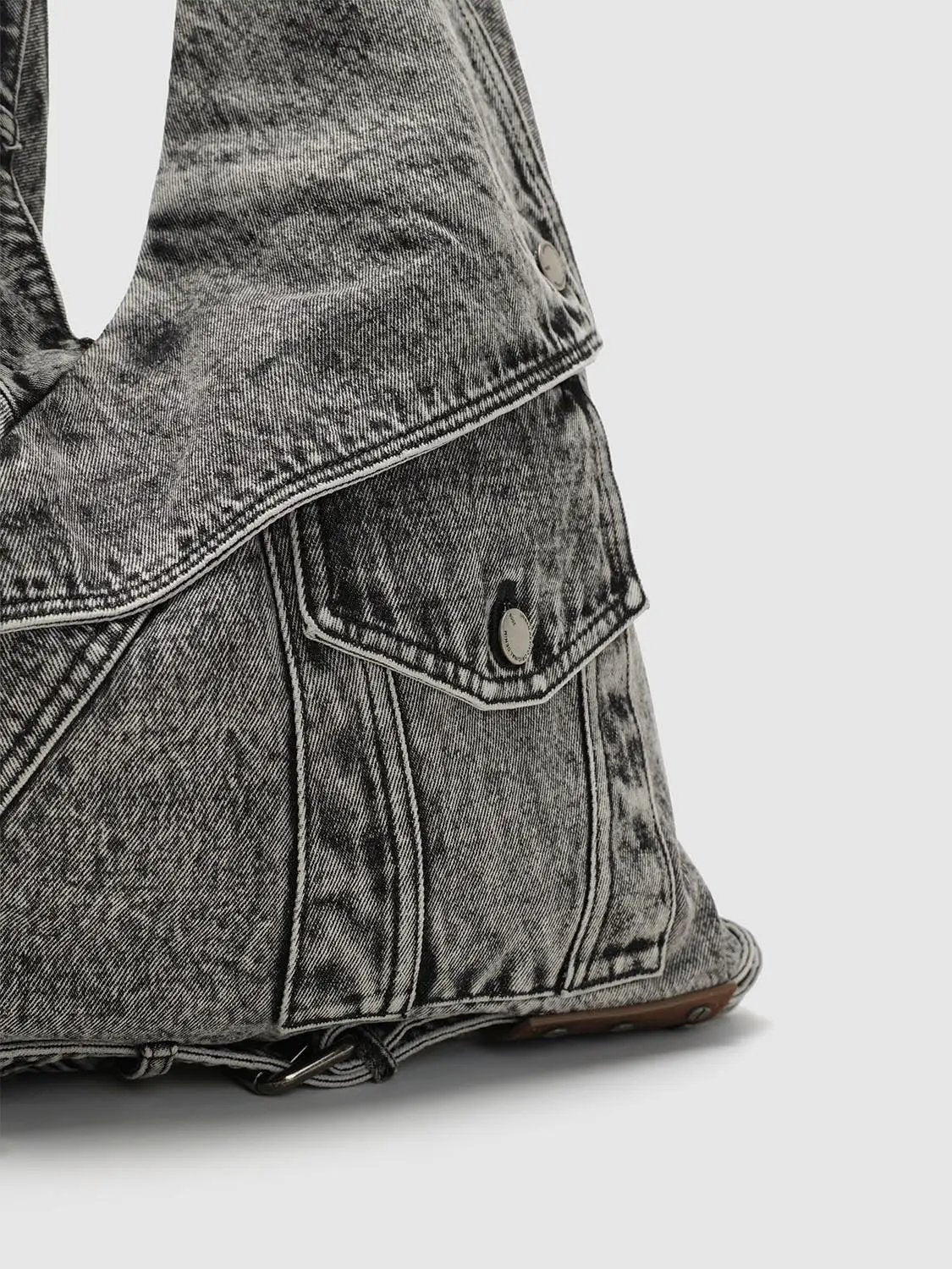 Washed Grey Denim Patchwork Shoulder Bag