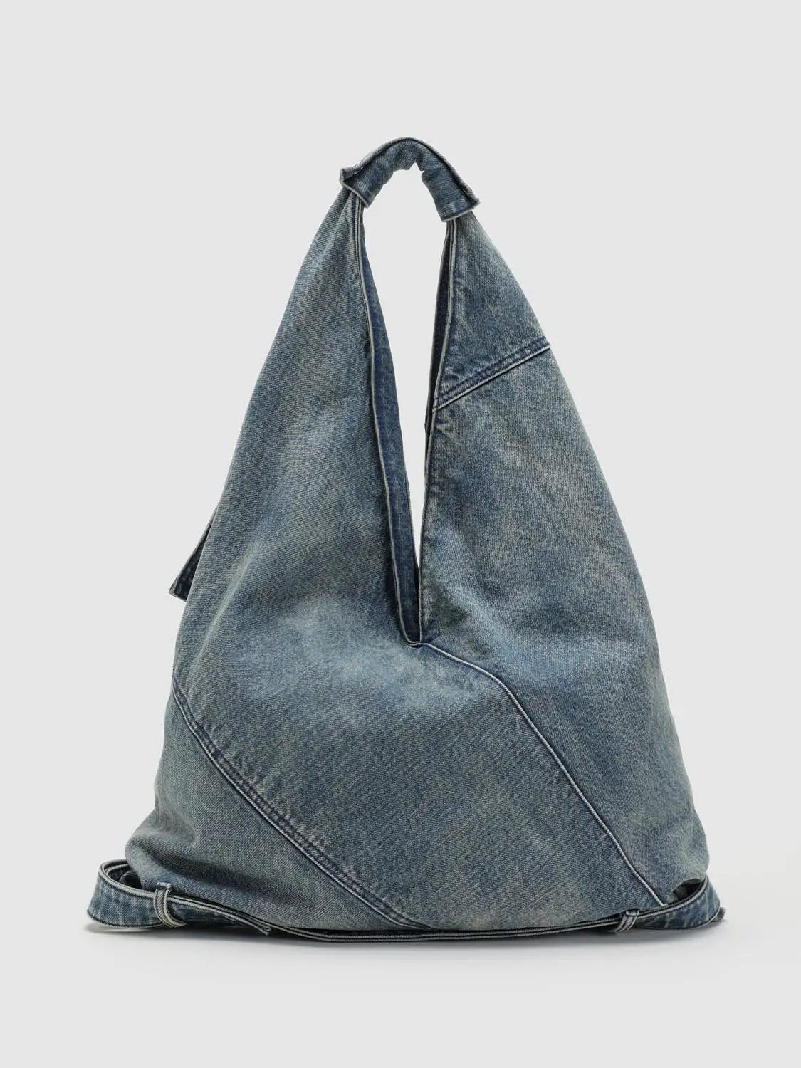 Washed Grey Denim Patchwork Shoulder Bag