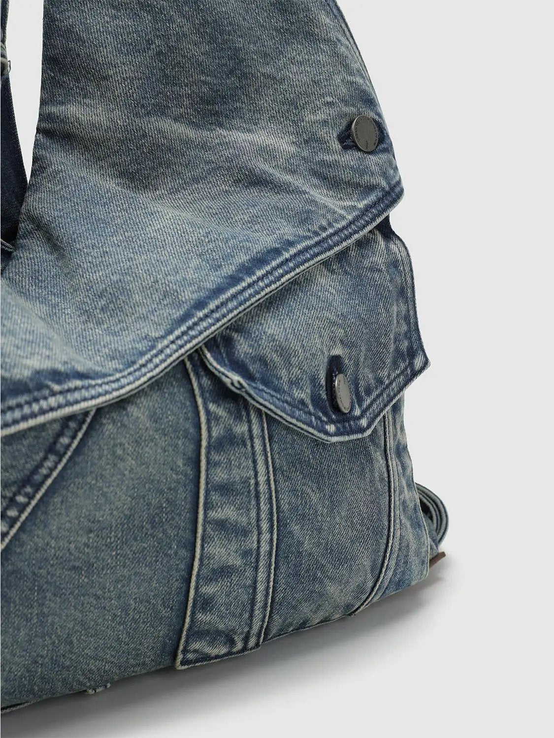 Washed Grey Denim Patchwork Shoulder Bag