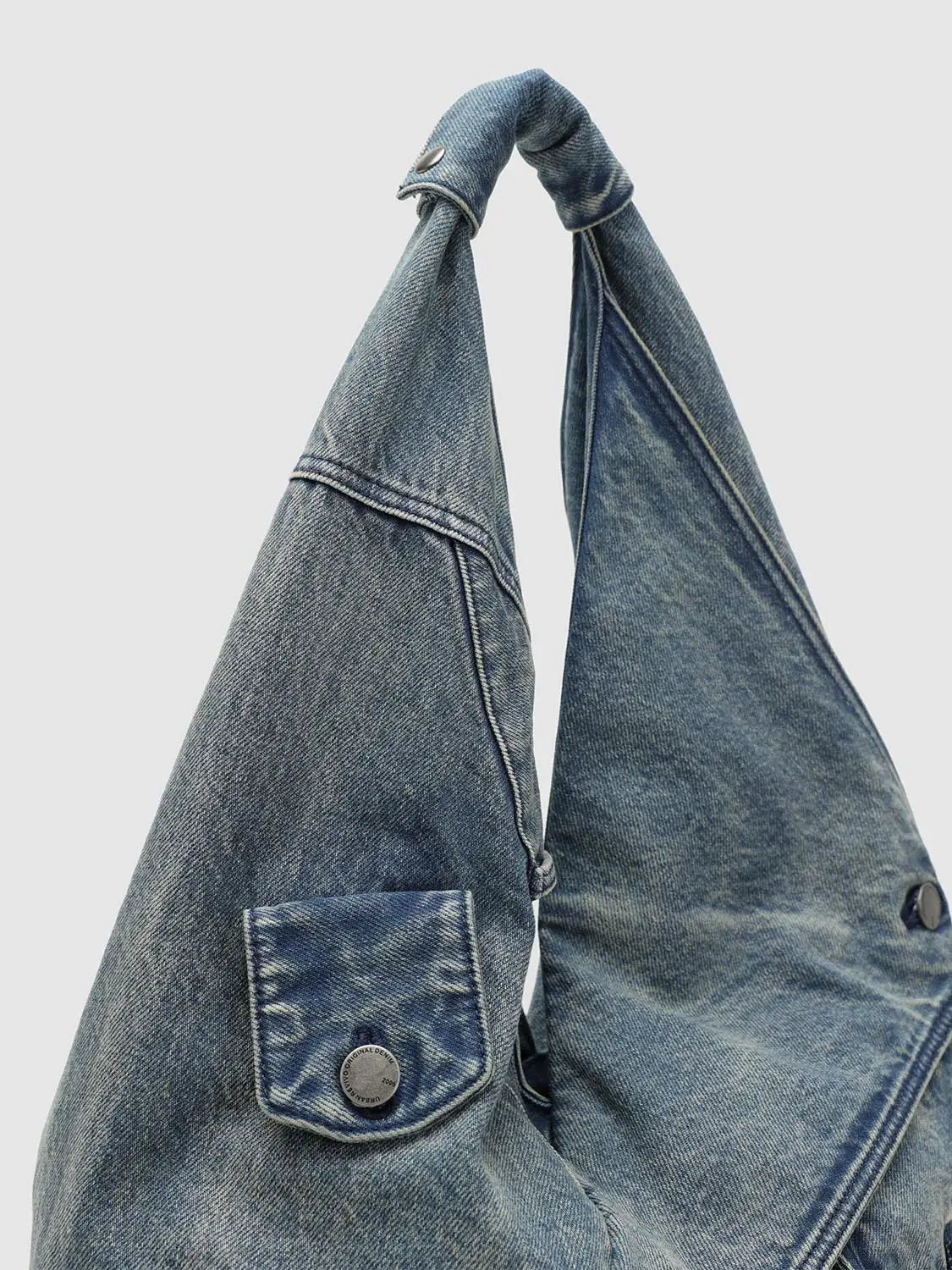 Washed Grey Denim Patchwork Shoulder Bag