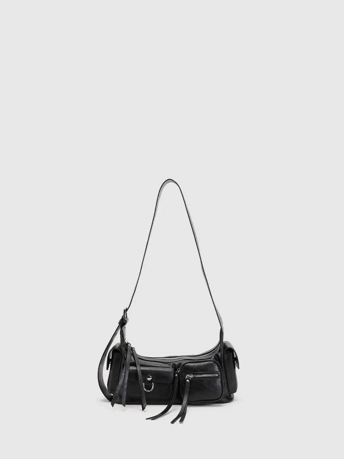 Fringe Detail Zippered Shoulder Bag