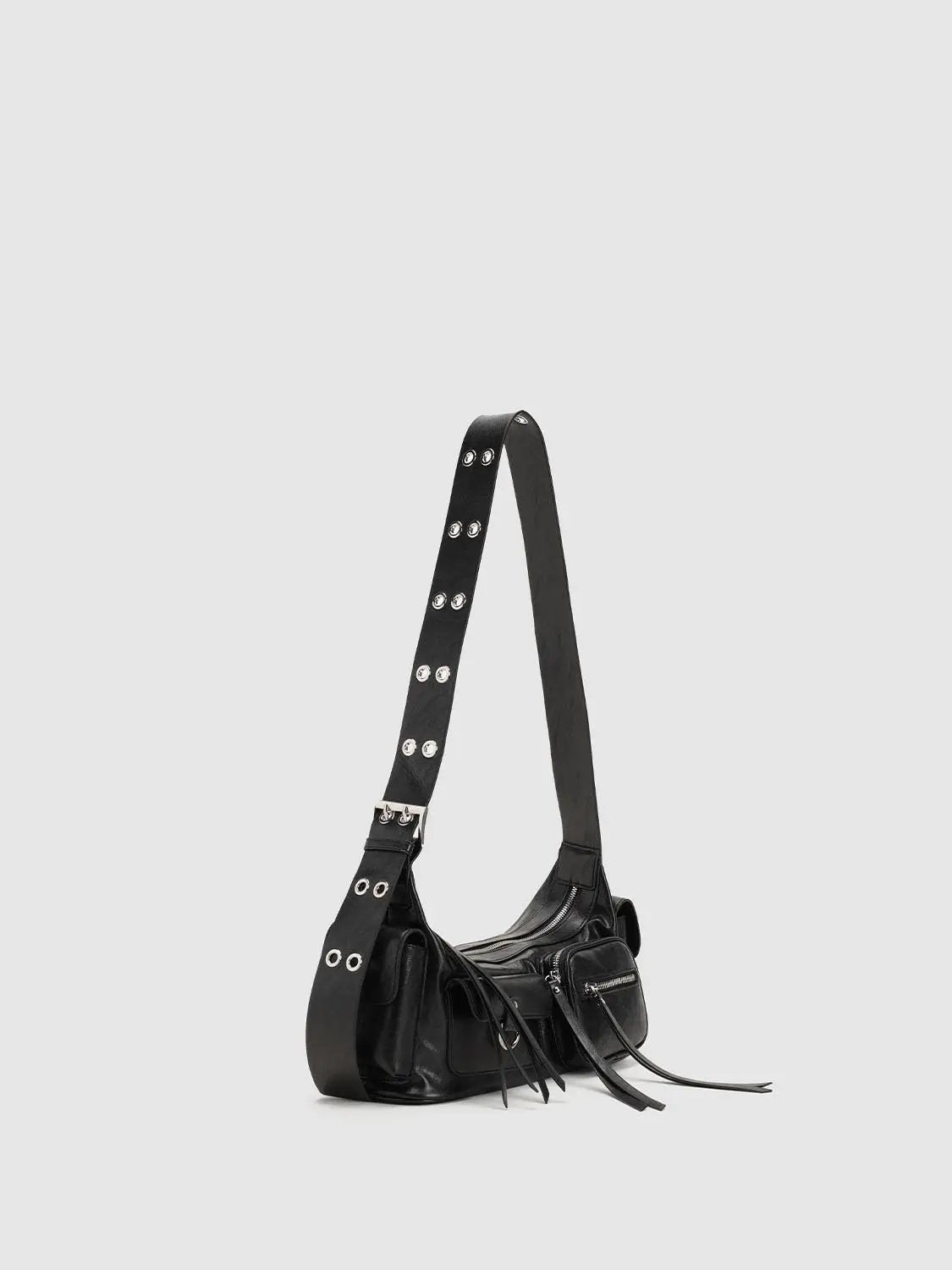 Fringe Detail Zippered Shoulder Bag