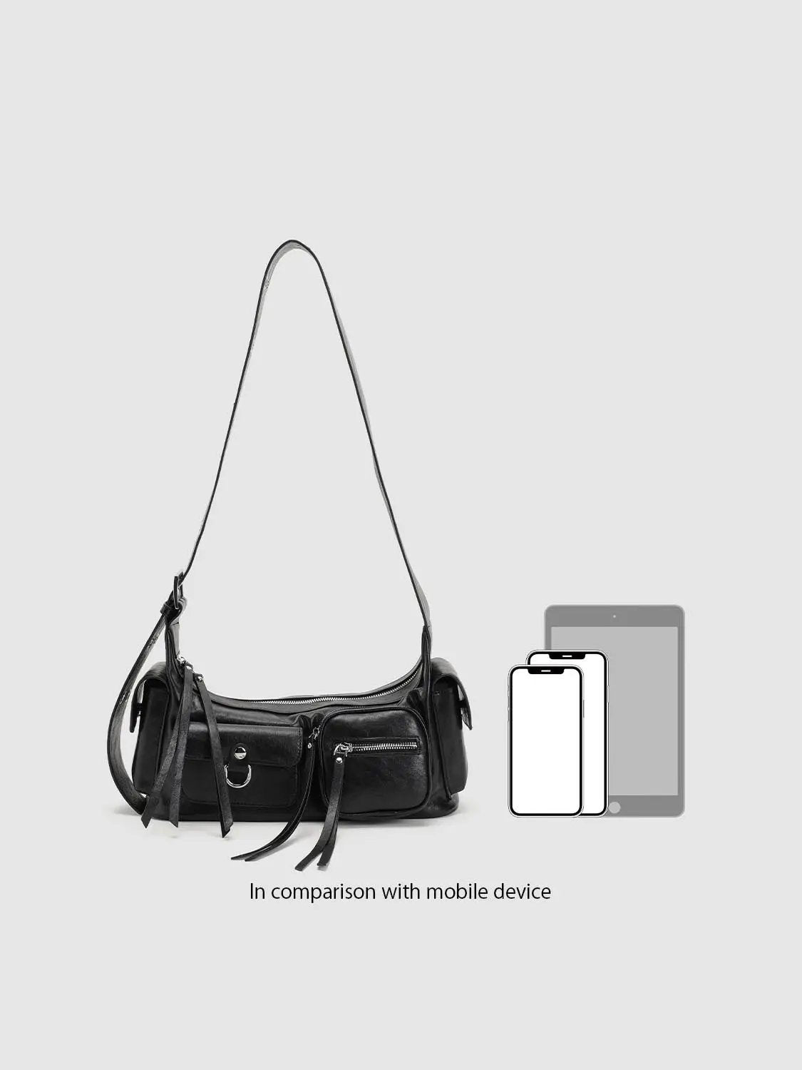Fringe Detail Zippered Shoulder Bag