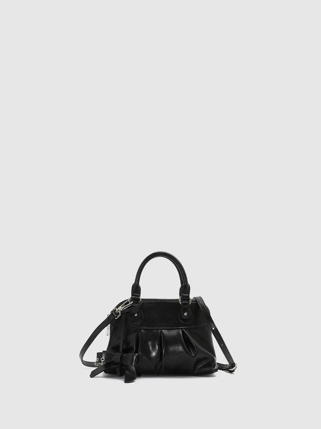 Ruched Top Handle Crossbody Bag With Bow Detail