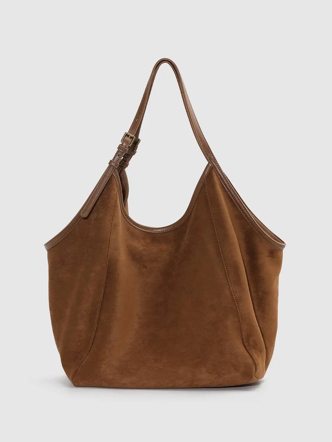 Studded Textured Brown Fabric Shoulder Bag