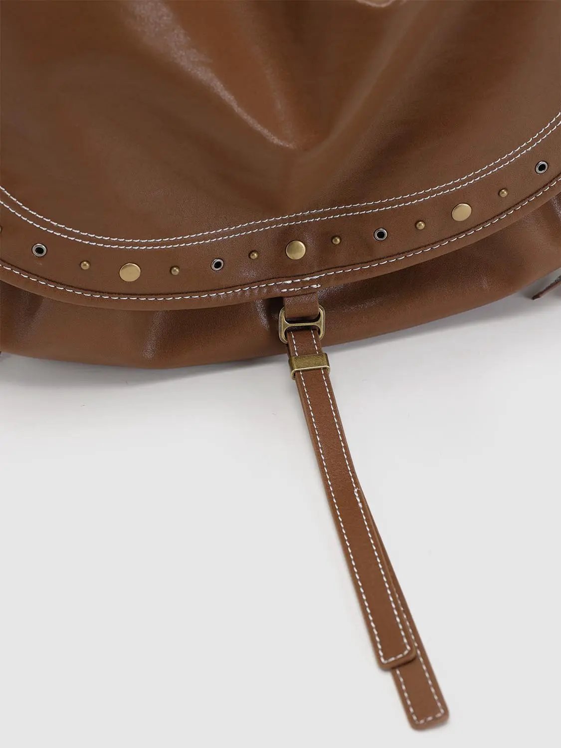 Studded Contrast Stitch Saddle Shoulder Bag