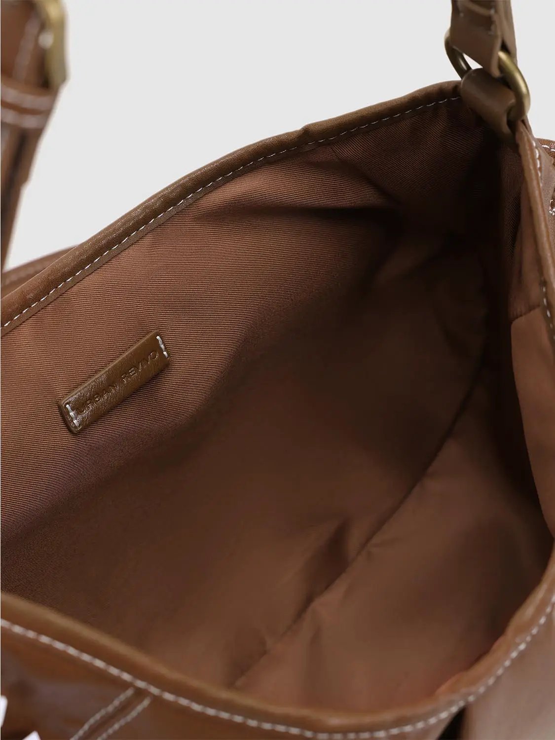 Studded Contrast Stitch Saddle Shoulder Bag