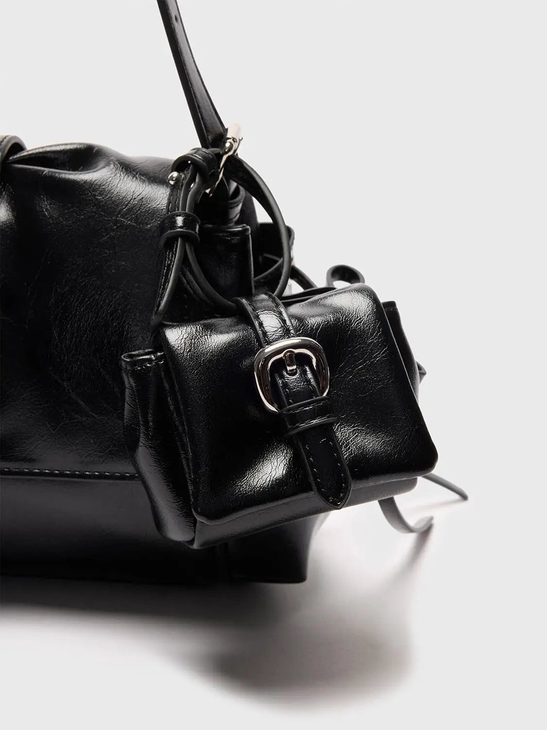Buckle Shoulder Bag With Attached Pouch