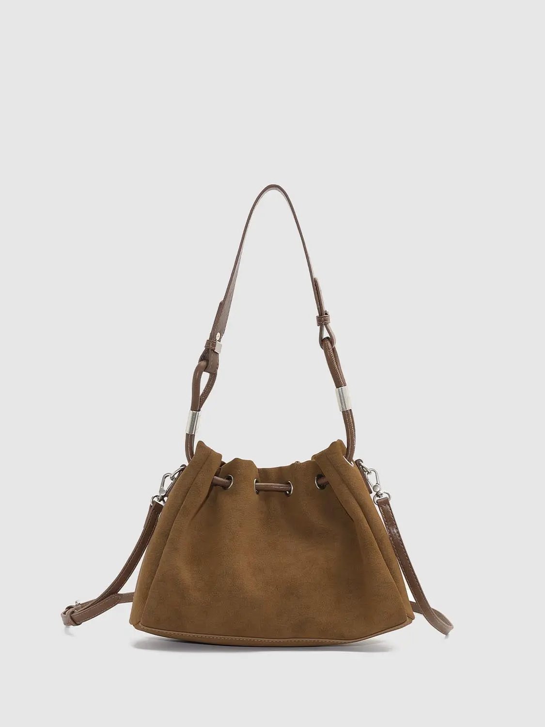 Ruched Drawstring Artificial Leather Shoulder Bag
