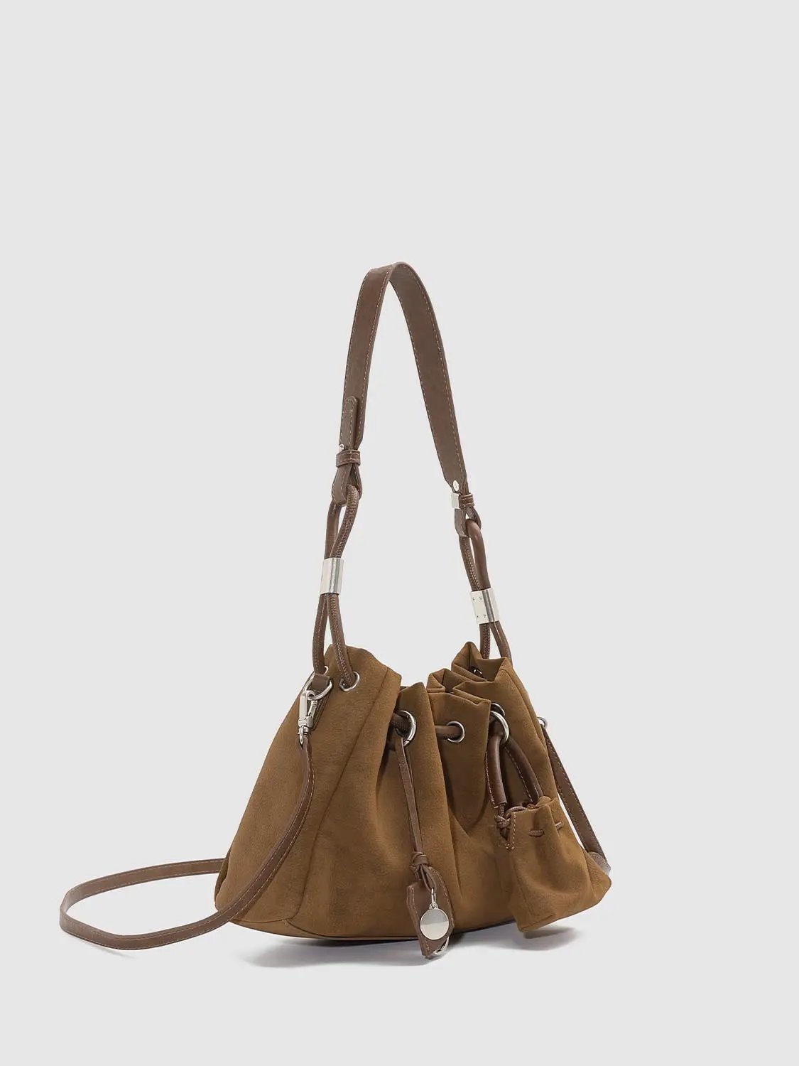 Ruched Drawstring Artificial Leather Shoulder Bag