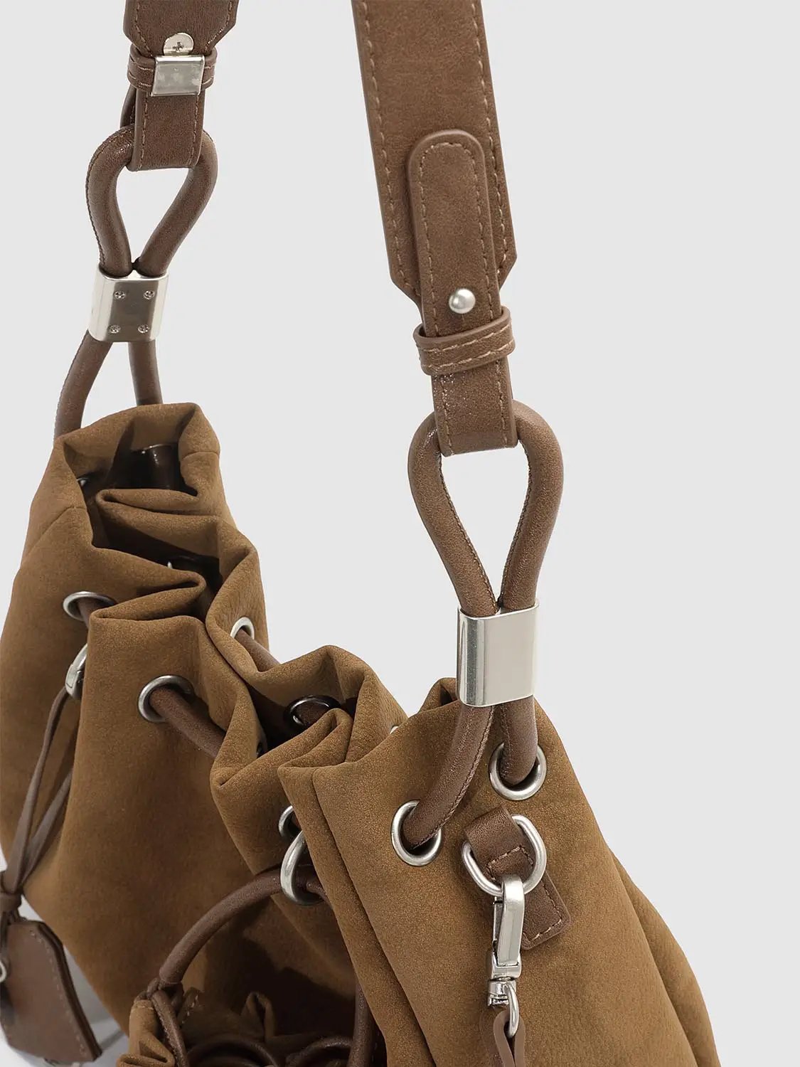 Ruched Drawstring Artificial Leather Shoulder Bag