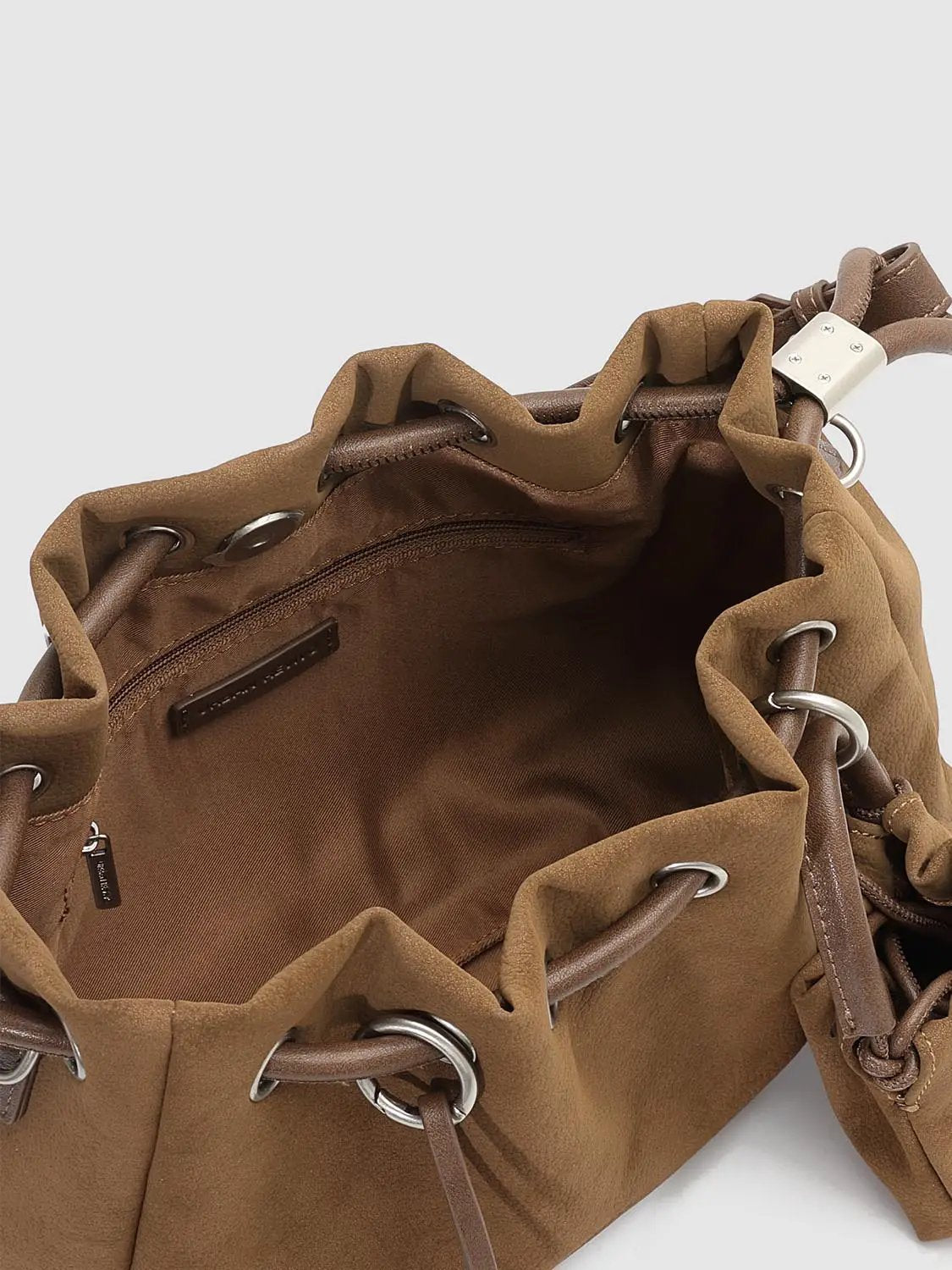 Ruched Drawstring Artificial Leather Shoulder Bag