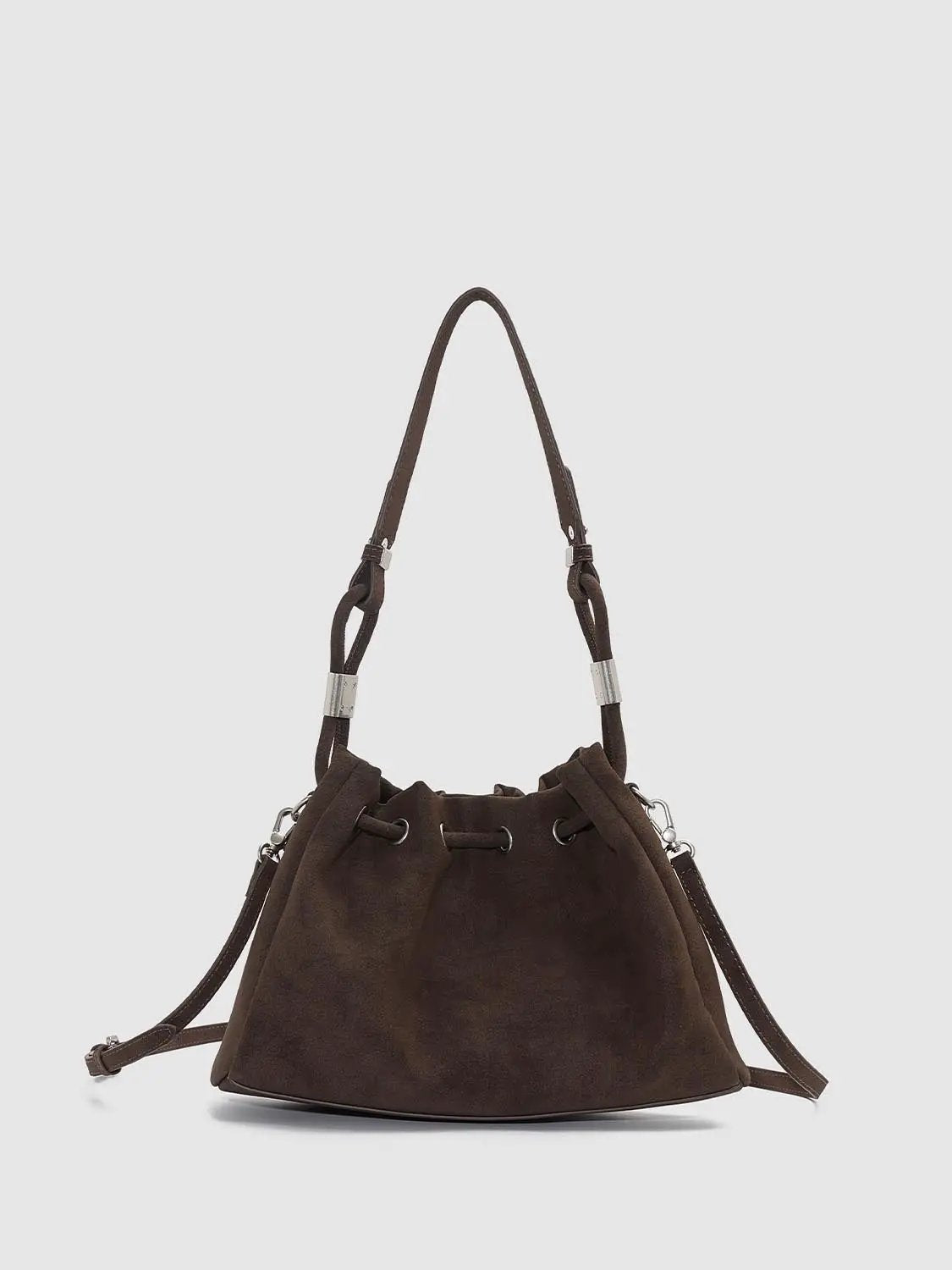 Ruched Drawstring Artificial Leather Shoulder Bag