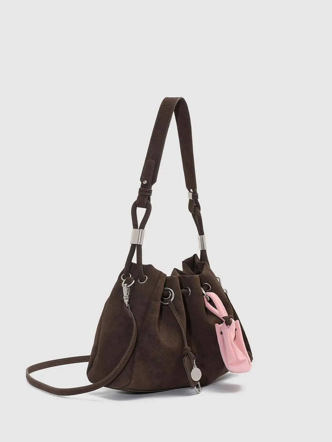 Ruched Drawstring Artificial Leather Shoulder Bag