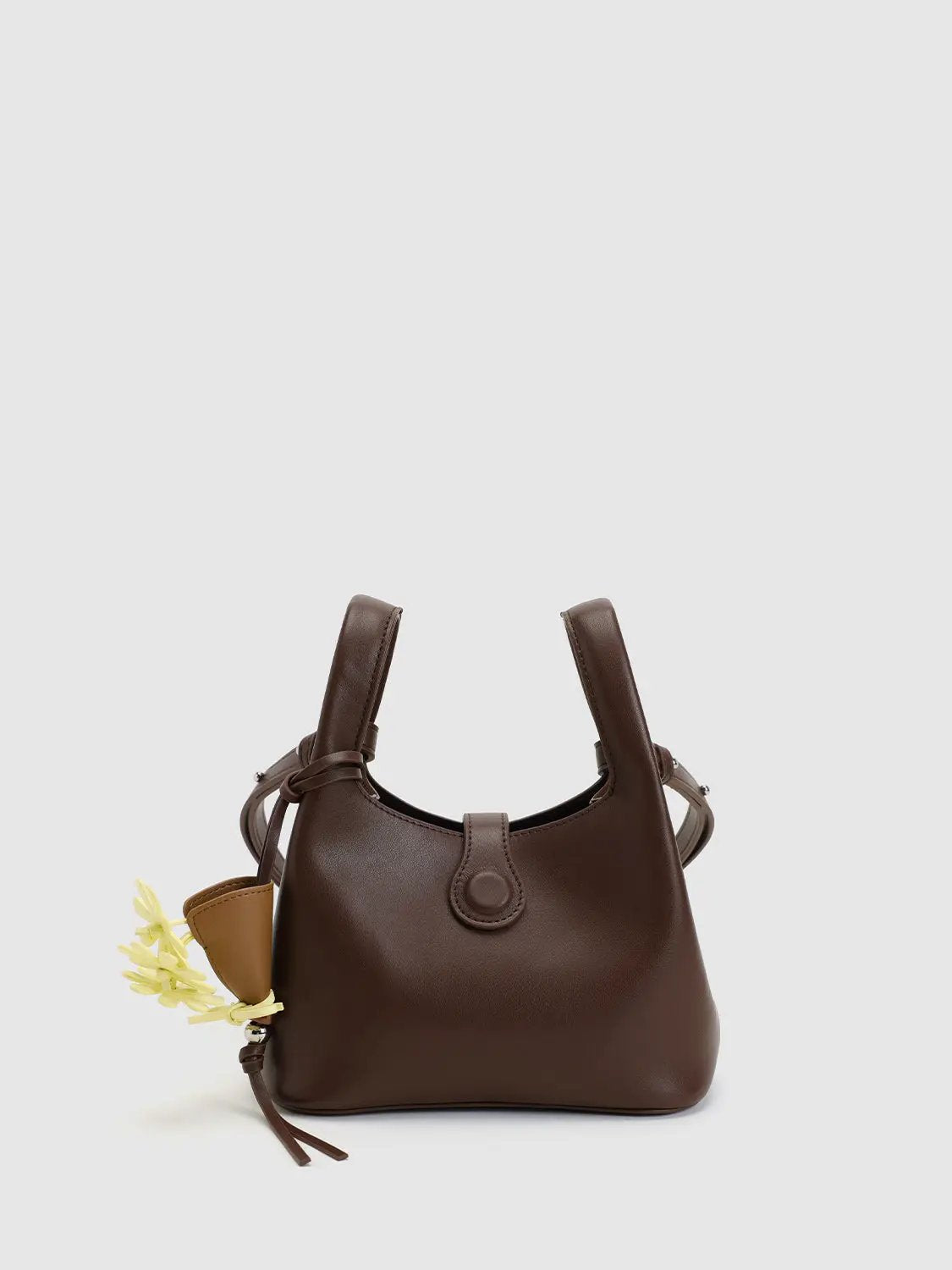 Top Handle Crossbody Bag with Button Closure Charm Detail
