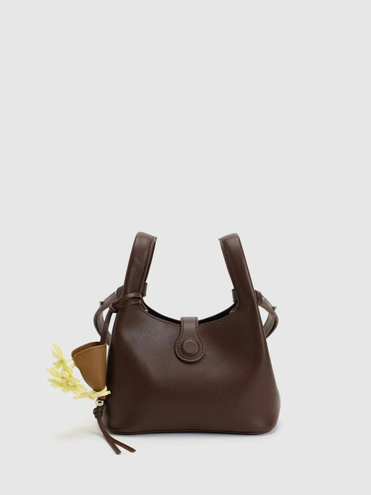 Top Handle Crossbody Bag with Button Closure Charm Detail
