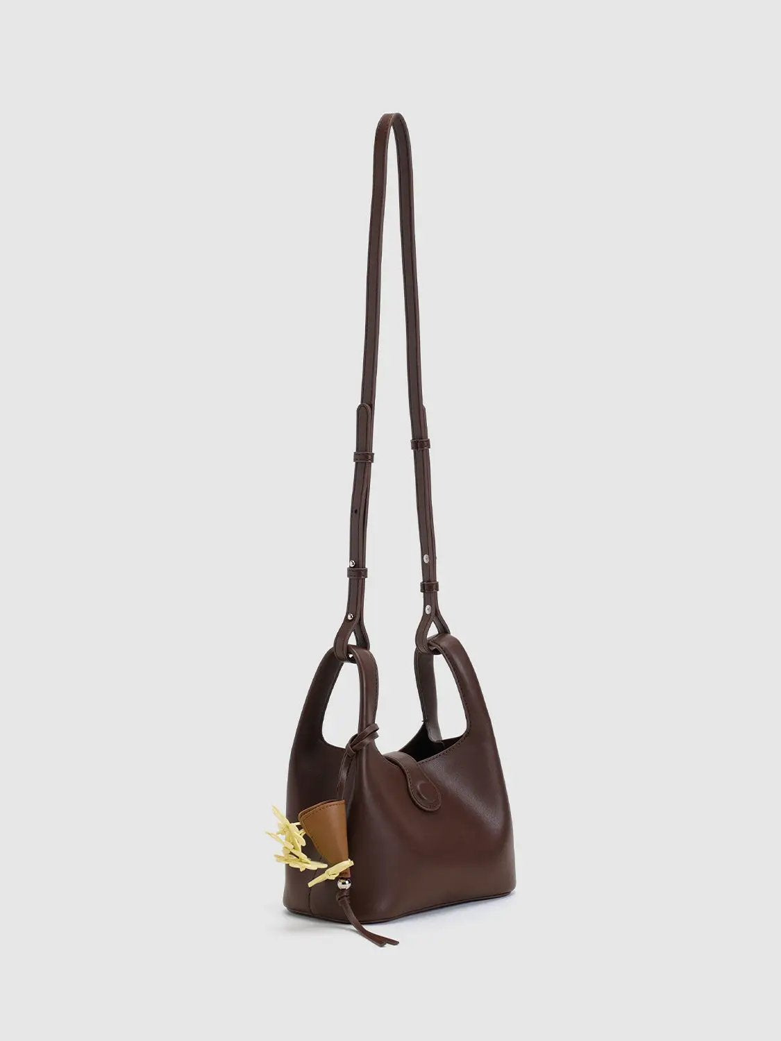 Top Handle Crossbody Bag with Button Closure Charm Detail
