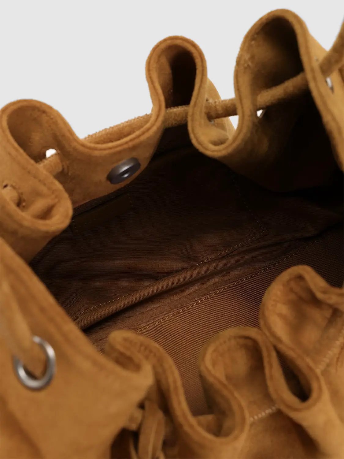 Tan Ruffled Drawstring Beaded Star Shoulder Bag
