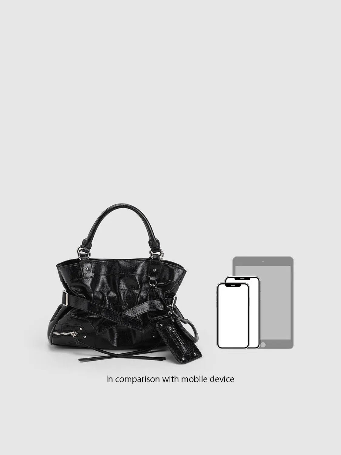 Zippered Ruched Black Crossbody Top Handle Handbag