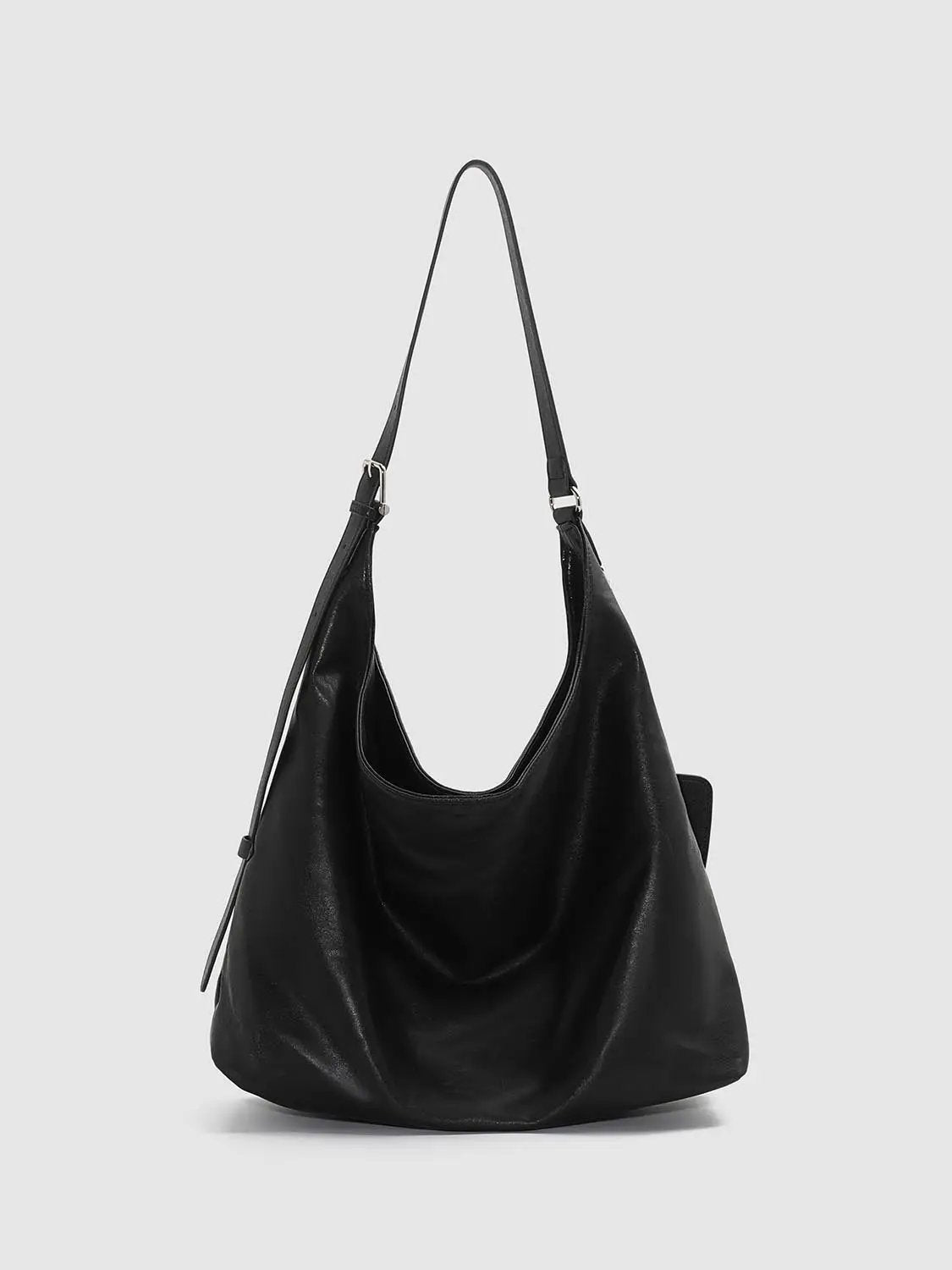 Slouchy Ruched Long Strap Shoulder Bag With Studded Charm