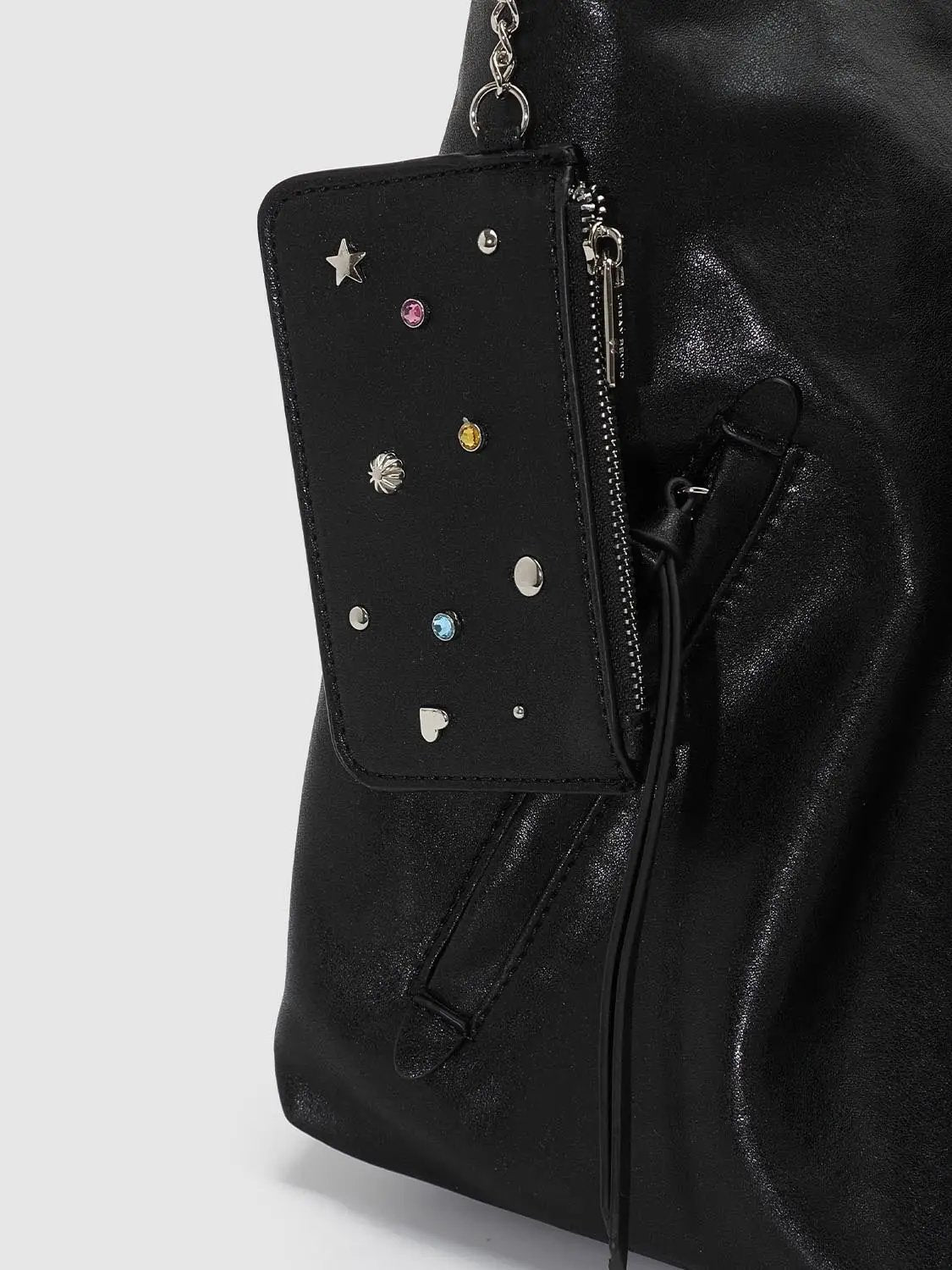Slouchy Ruched Long Strap Shoulder Bag With Studded Charm