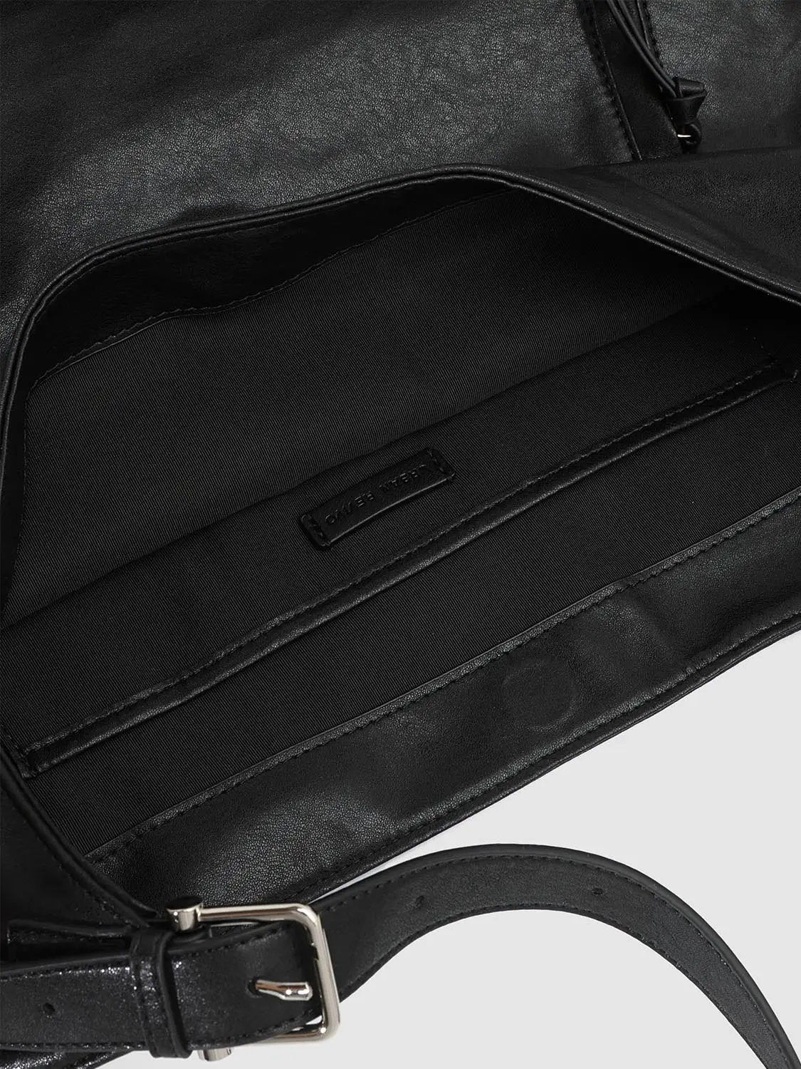 Slouchy Ruched Long Strap Shoulder Bag With Studded Charm