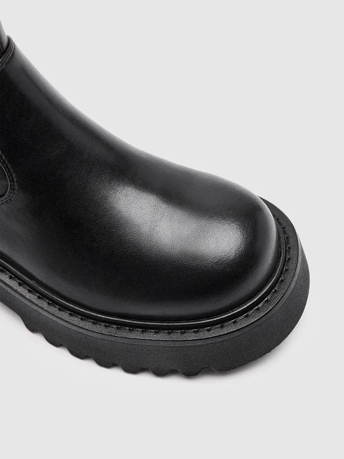 Side Zip Chunky Platform Faux Knee High Leather Boots