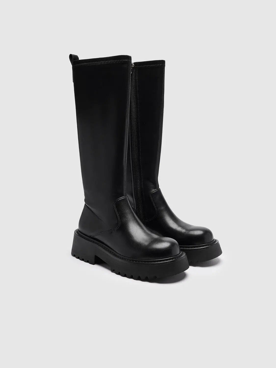 Side Zip Chunky Platform Faux Knee High Leather Boots