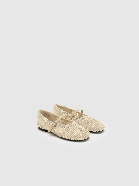 Floral Knit Mary Jane Strap Cotton Flats