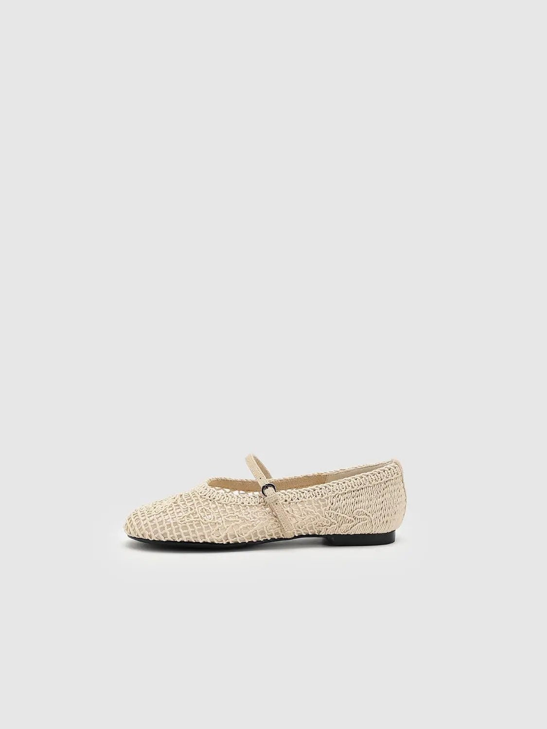 Floral Knit Mary Jane Strap Cotton Flats