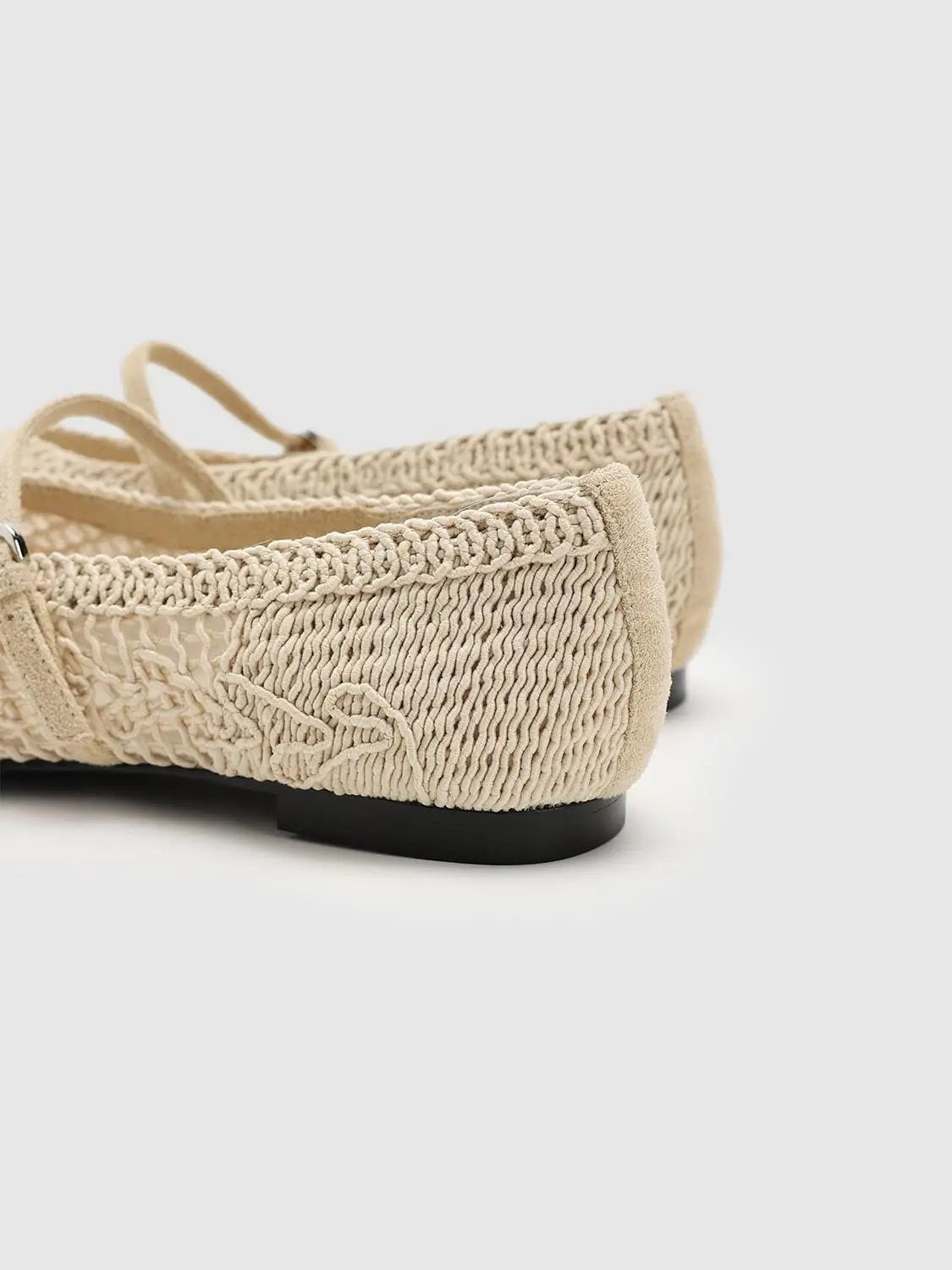 Floral Knit Mary Jane Strap Cotton Flats