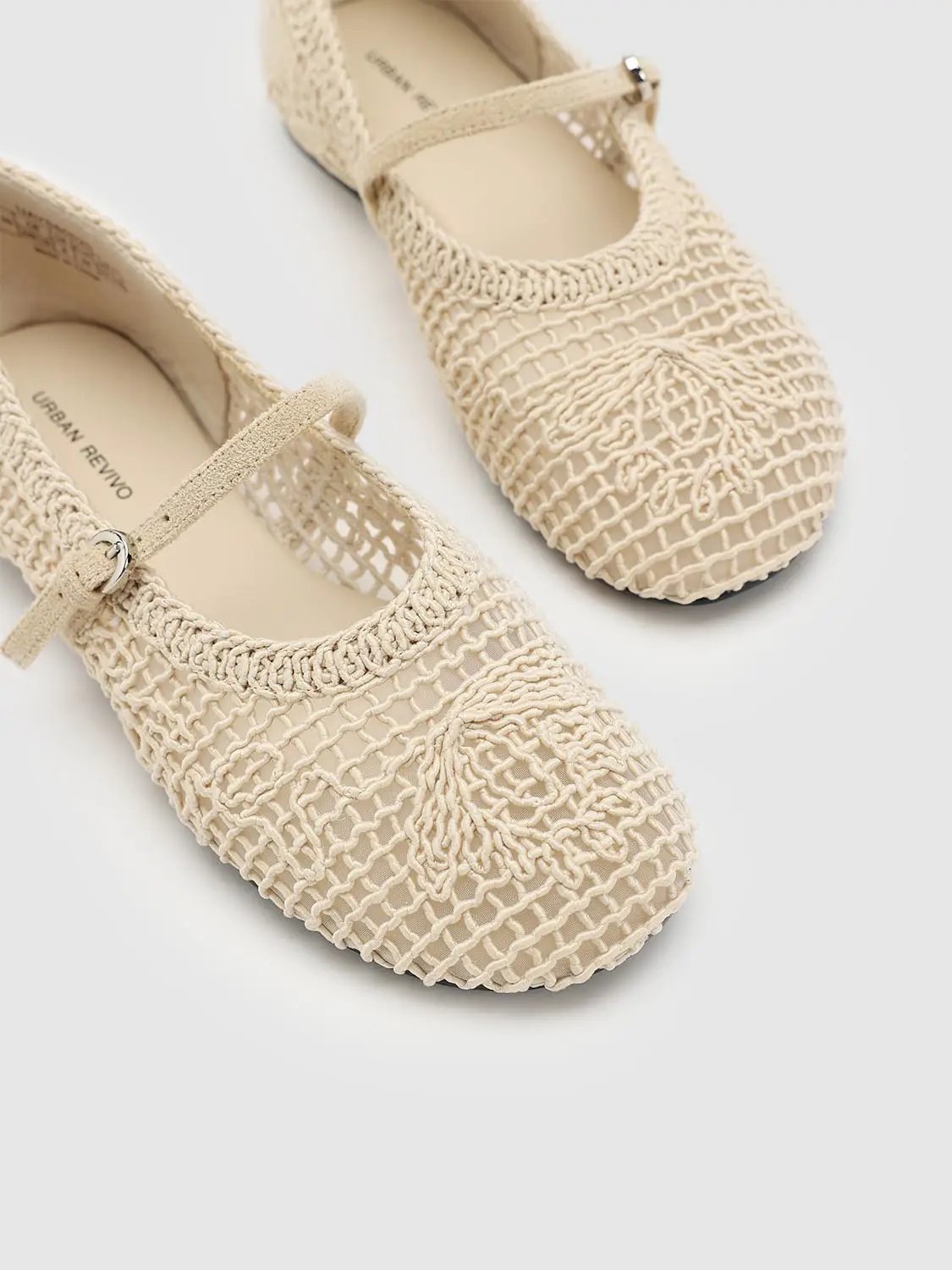 Floral Knit Mary Jane Strap Cotton Flats