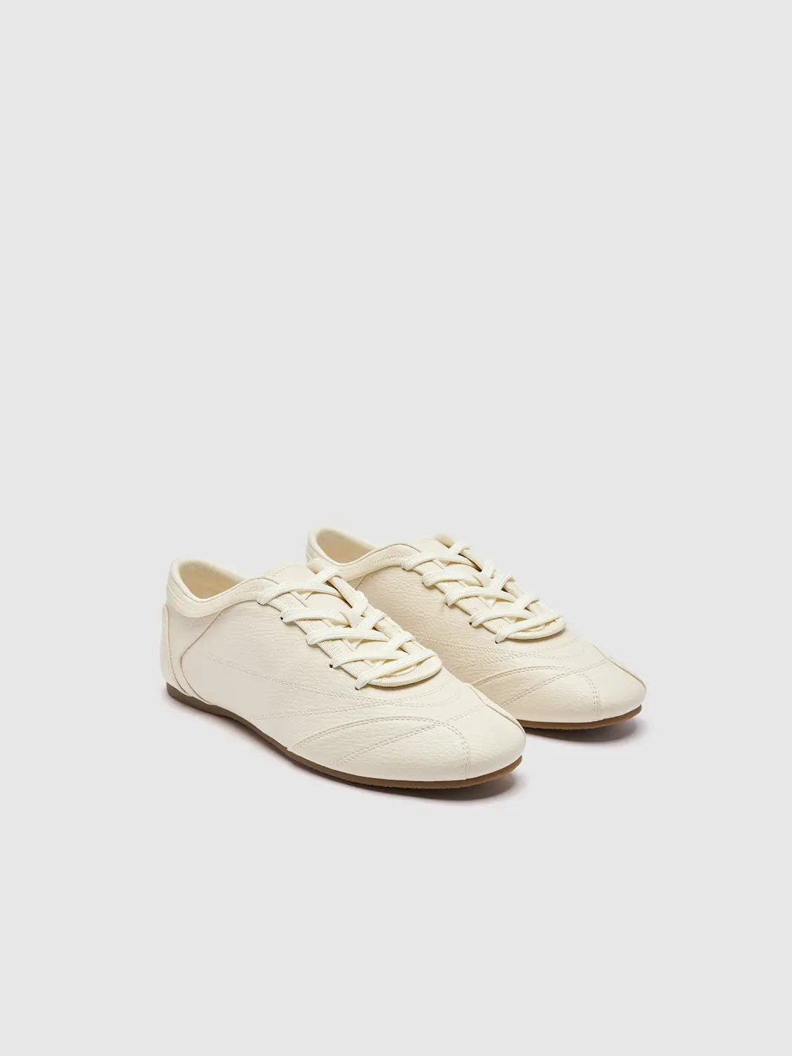 Cream Textured Upper Lace-Up Flat Everyday Pumps