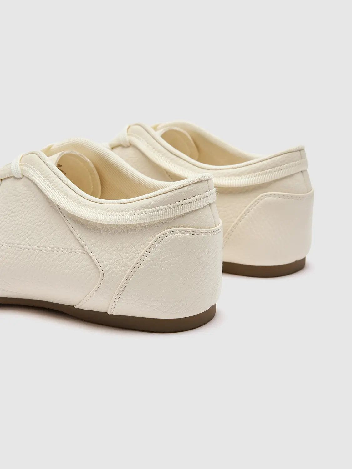 Cream Textured Upper Lace-Up Flat Everyday Pumps