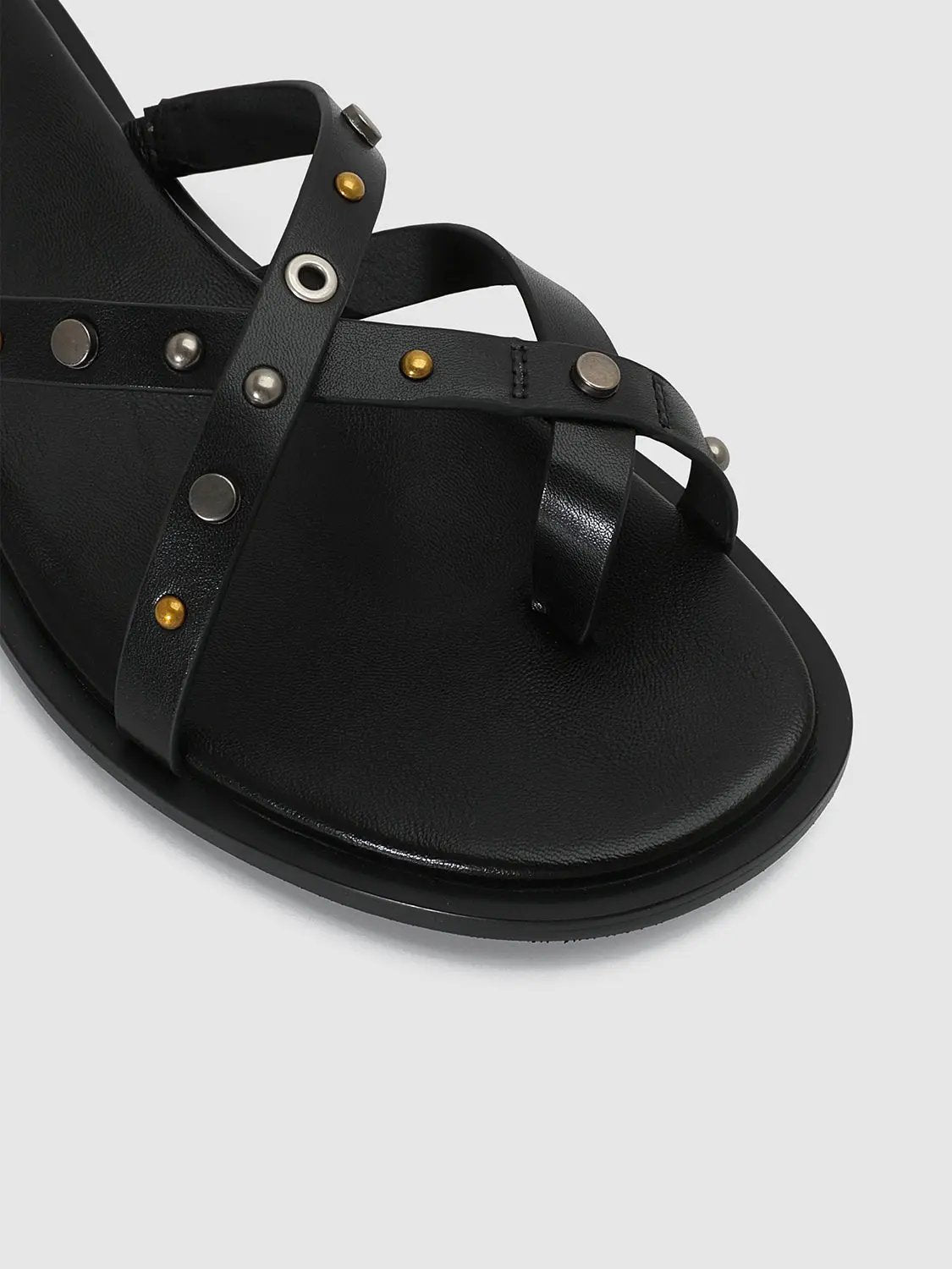 Crisscross Strap Studded Faux Leather Flat Slippers