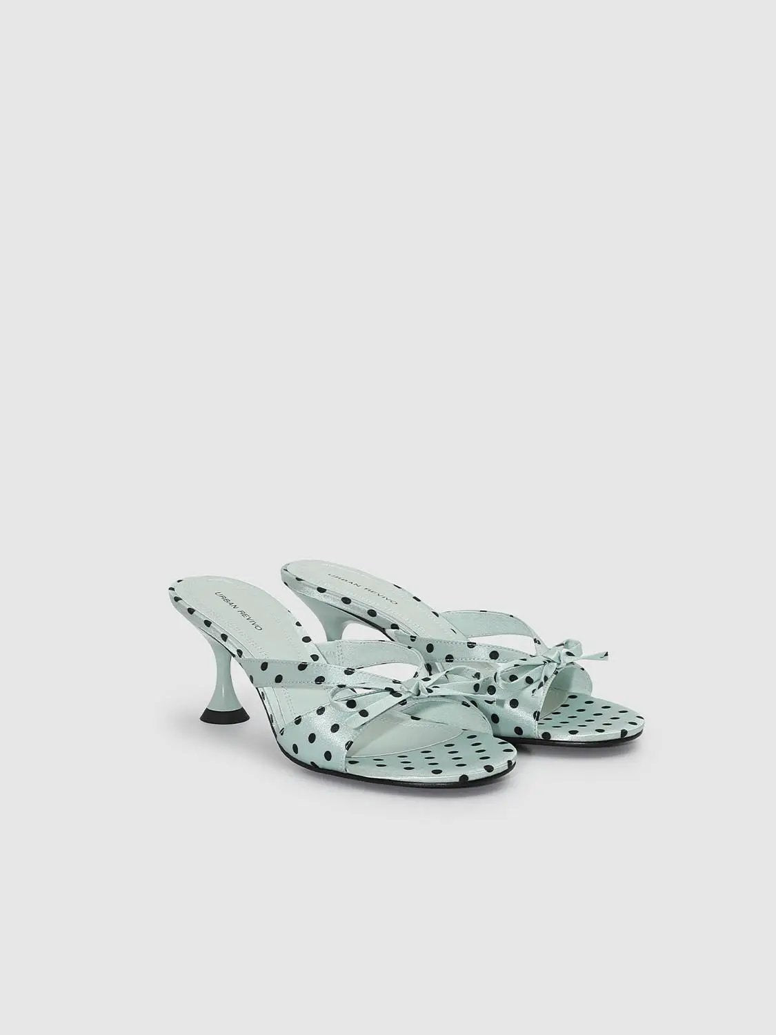 Mint Textile Polka Dot Bow Embellished Slippers