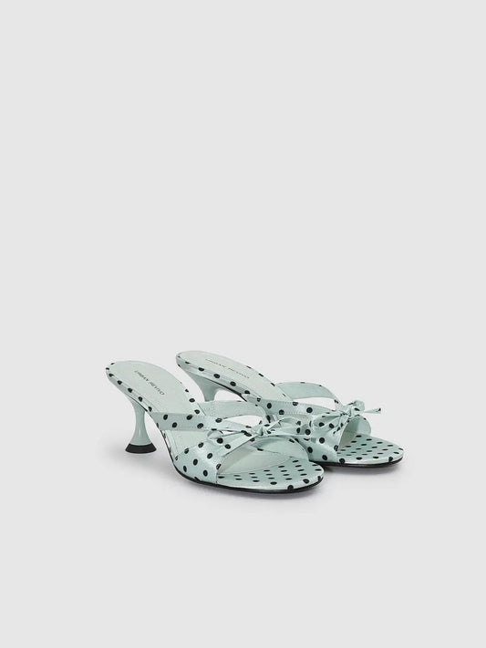 Mint Textile Polka Dot Bow Embellished Slippers