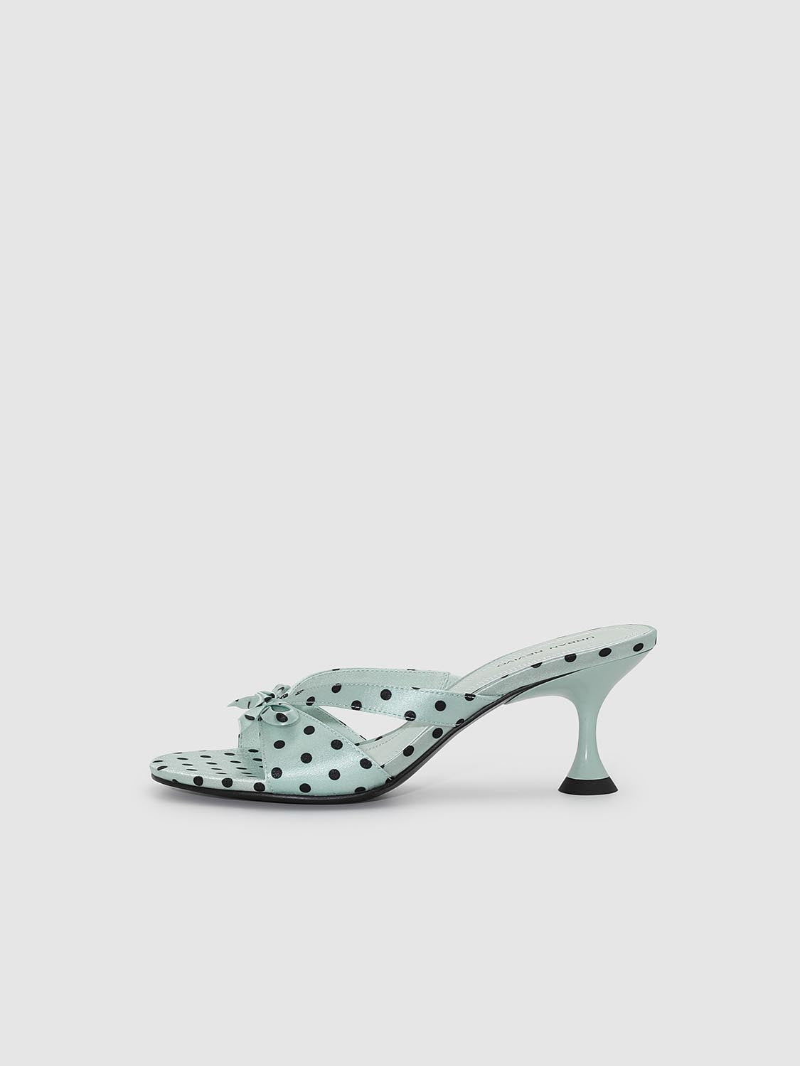 Mint Textile Polka Dot Bow Embellished Slippers