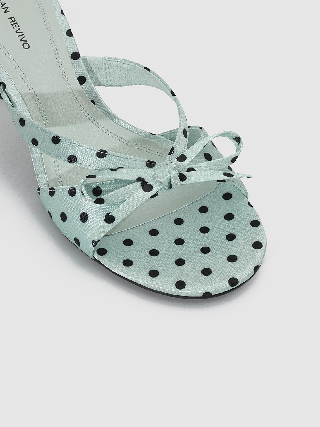 Mint Textile Polka Dot Bow Embellished Slippers