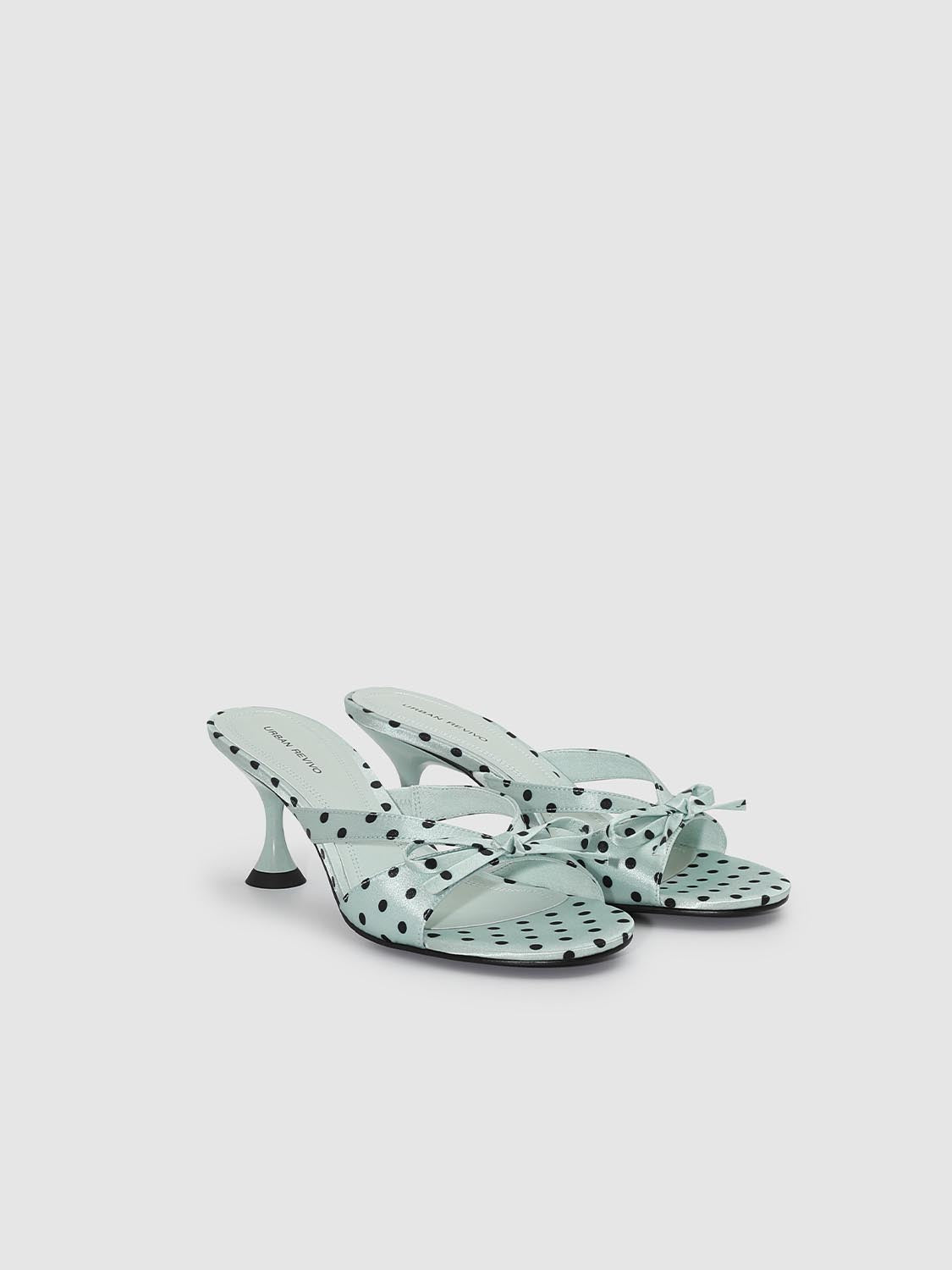 Mint Textile Polka Dot Bow Embellished Slippers