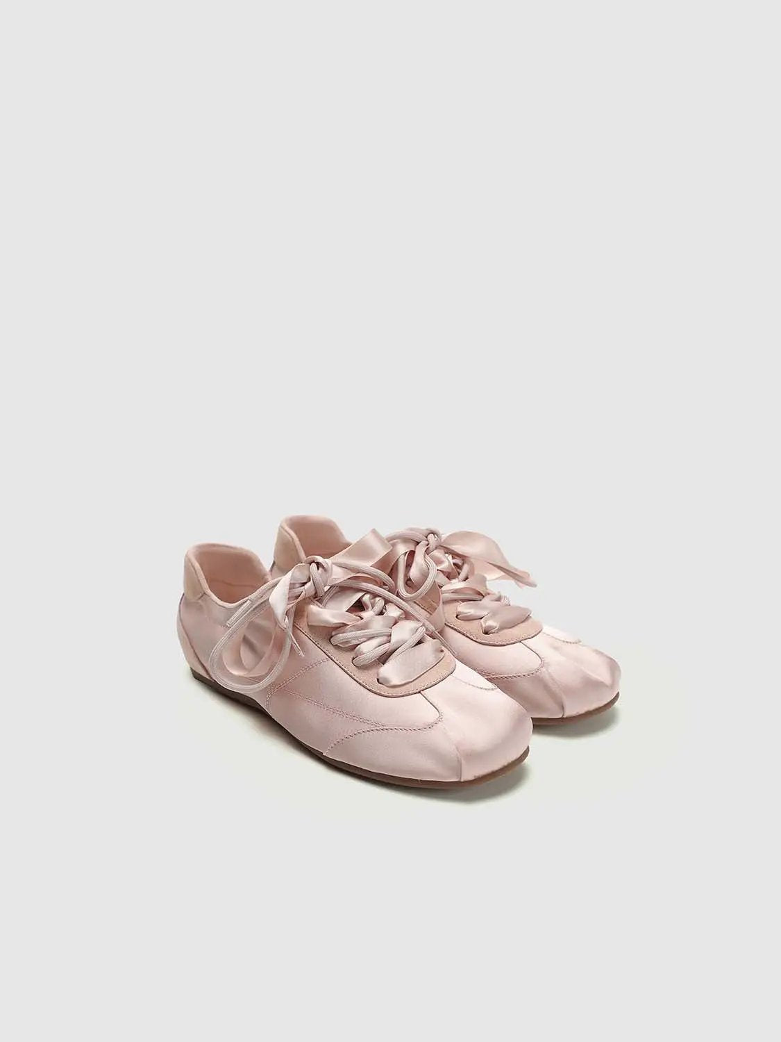 Ribbon Lace Up Spliced Satin Soft Flat Casual Sneakers