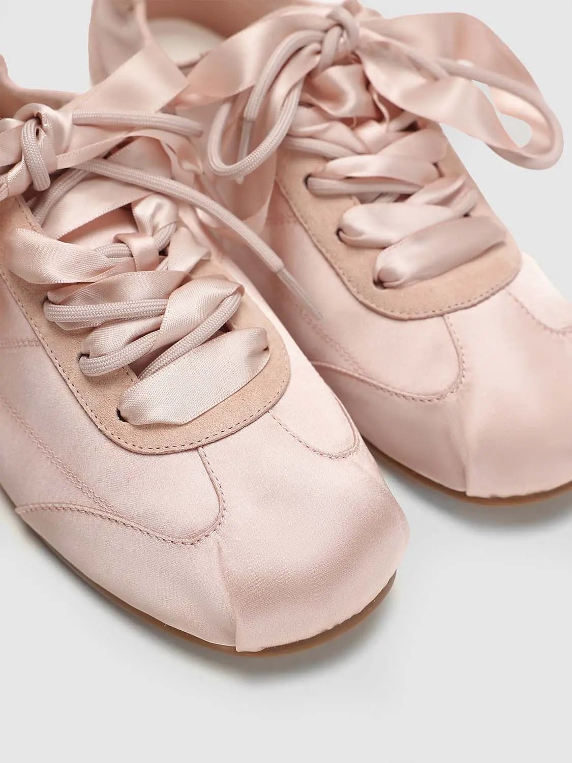 Ribbon Lace Up Spliced Satin Soft Flat Casual Sneakers