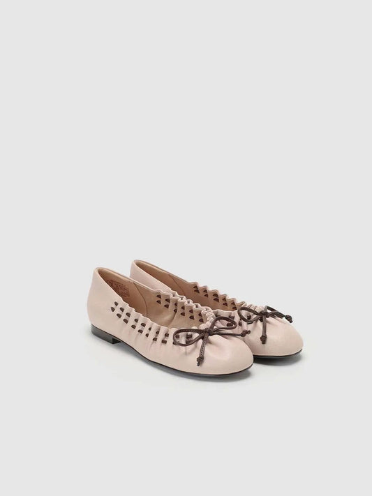 Gathered Edge Bow Decor Leather Flat Slip On Ballet Shoes