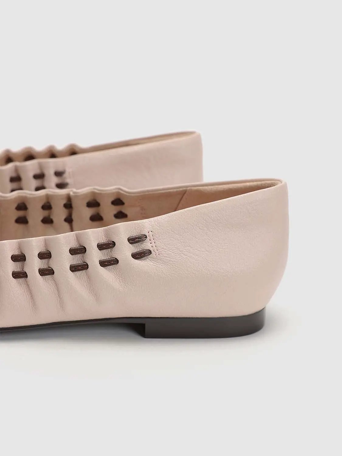 Gathered Edge Bow Decor Leather Flat Slip On Ballet Shoes
