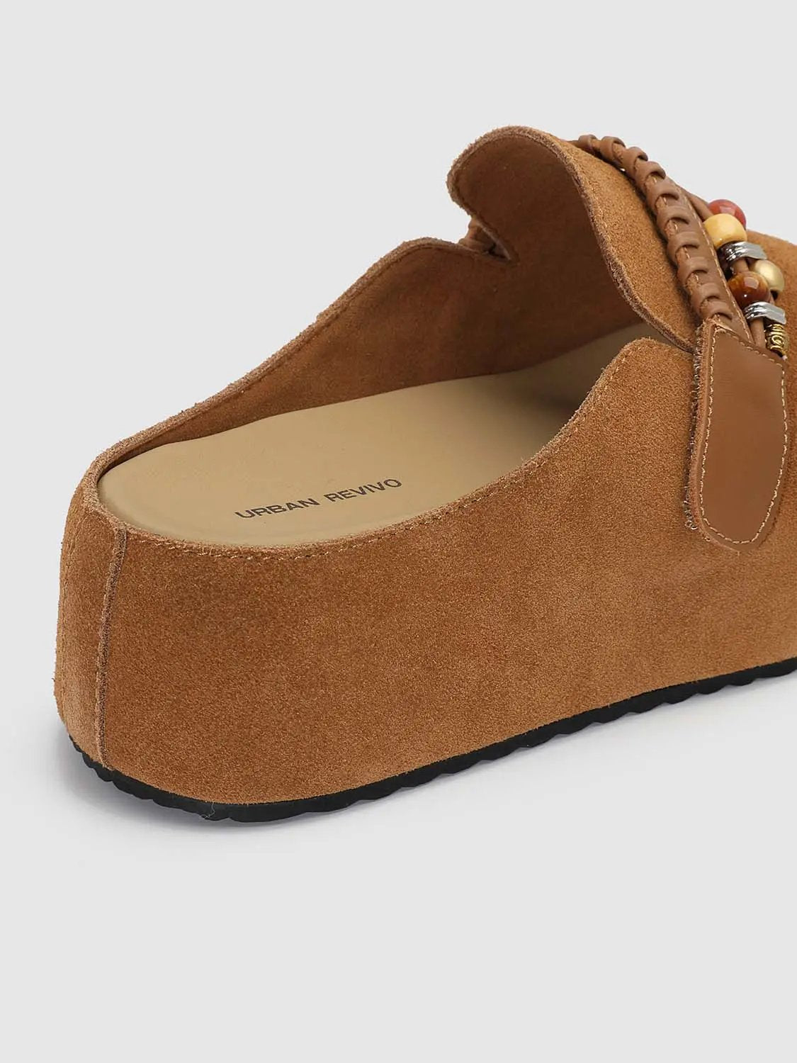 Faux Leather Beaded Strap Mules Slippers