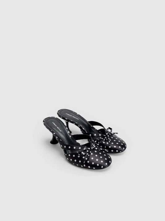 Polka Dot Bow Decor Two Strap Round Toe Flat Mules
