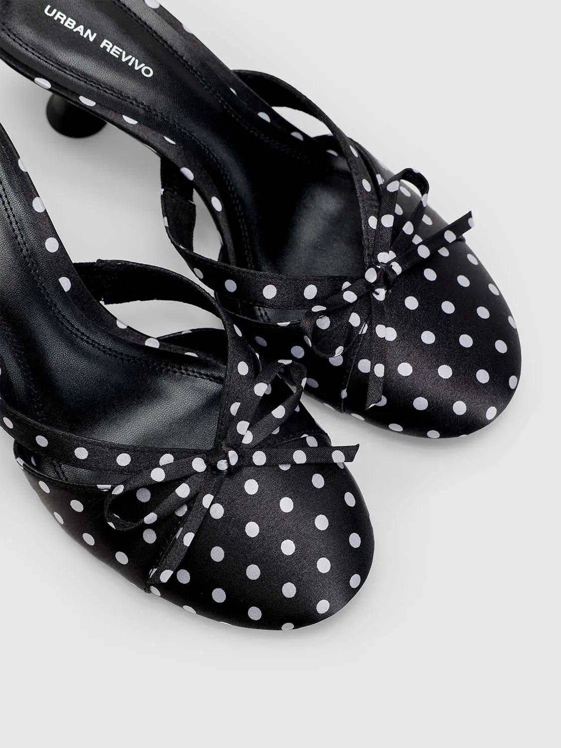 Polka Dot Bow Decor Two Strap Round Toe Flat Mules