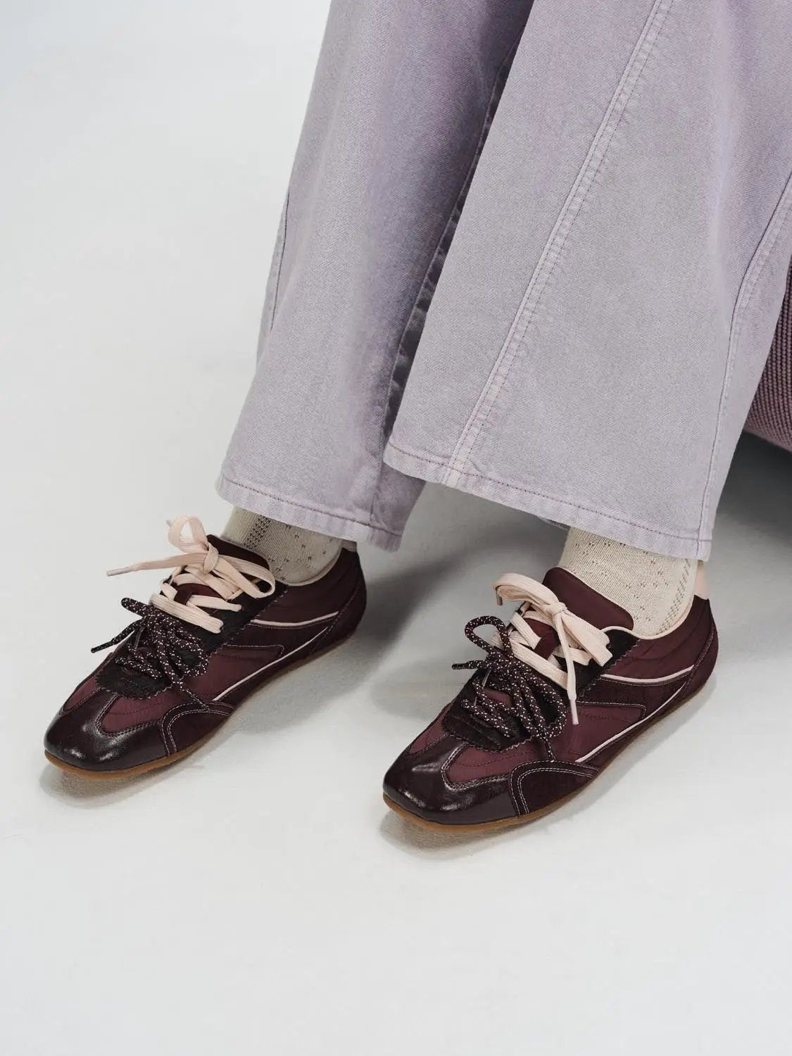 Patent Toe Panelled Mixed Texture Sneakers